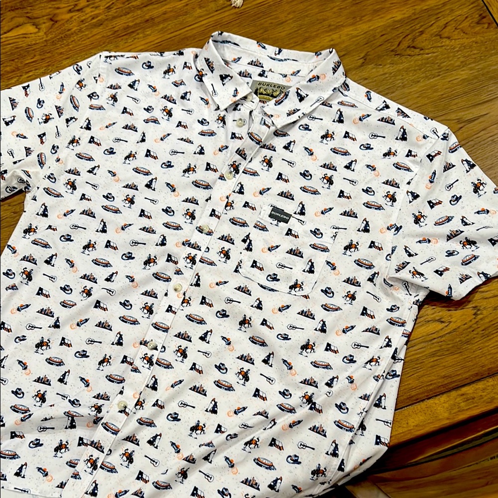 BURLEBO White Casual Button Down Shirt with Houston Print